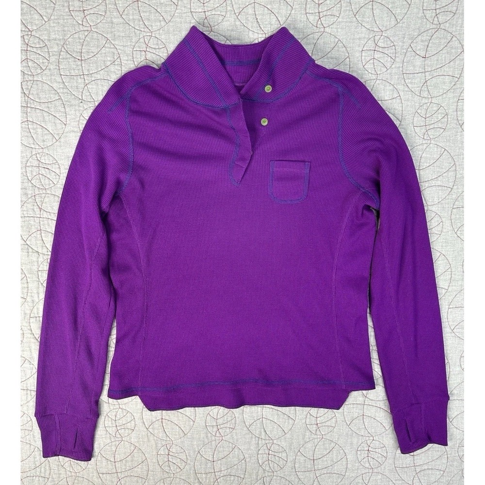 Title Nine Thermal Henley T-Shirt Purple Graphic Back / Womens XL